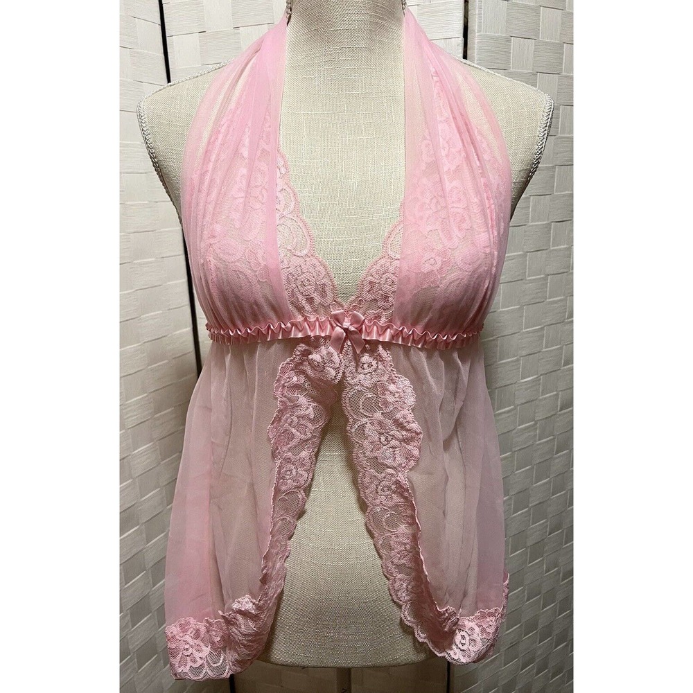 Vintage Fredericks Of Hollywood Lingerie Top Pink Lace Chiffon Women’s Medium